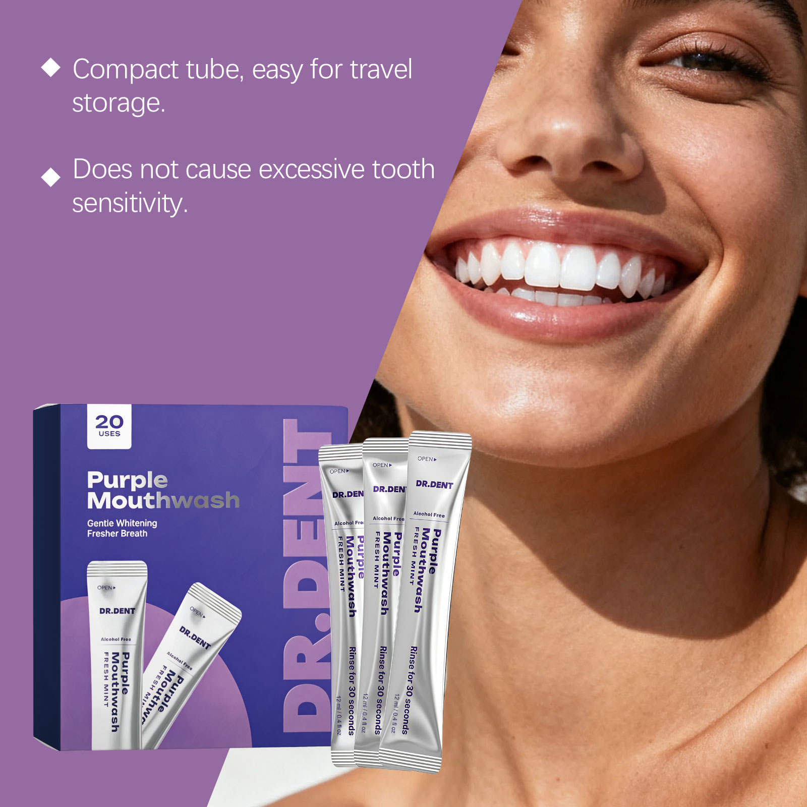 Enxaguante bucal roxo para cla - Teeth Whitening Mouthwash avaliação e preço